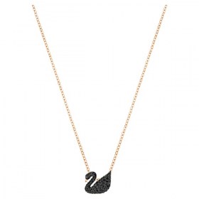 swarovski-iconic-swan-pendant--swan--small--black--rose-gold-tone-plated-swarovski-5204133