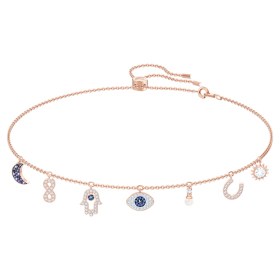 swarovski-symbolic-necklace--moon--infinity--hand--evil-eye-and-horseshoe--blue--rose-gold-tone-plated-swarovski-5497664